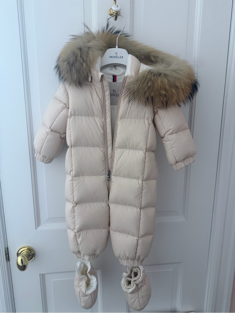 Moncler Enfant Pink Baby Down Snowsuit 6-9M 68cm Real Fur Hood + Booties
